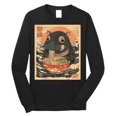 Moo Deng Hippo Eat Ramen For Japanese Style Long Sleeve Shirt
