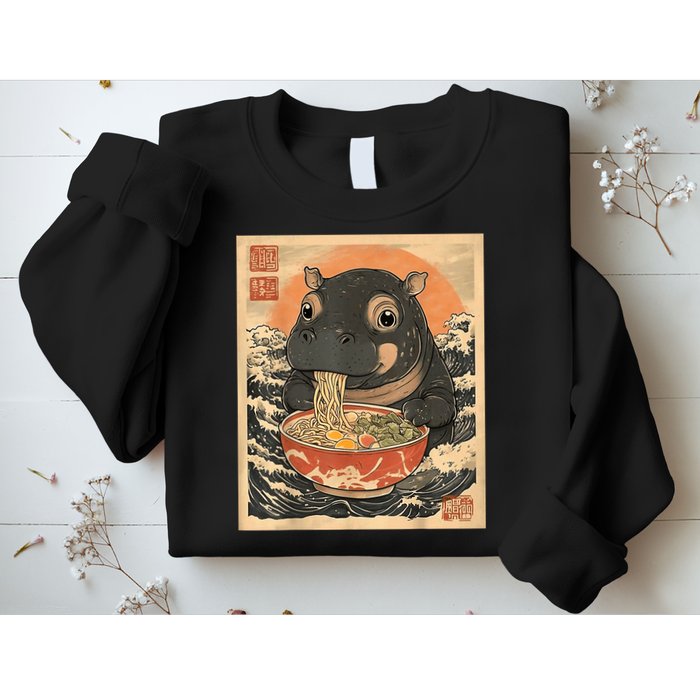 Moo Deng Hippo Eat Ramen For Japanese Style Sweatshirt