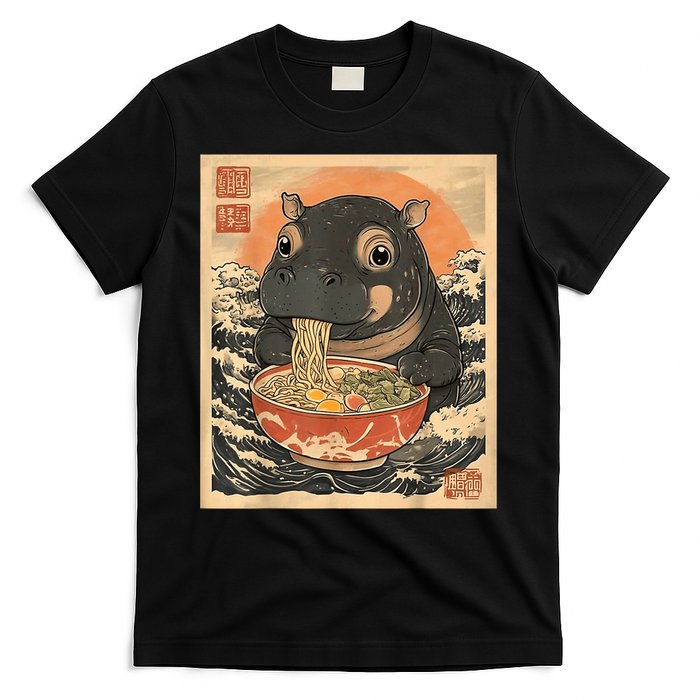 Moo Deng Hippo Eat Ramen For Japanese Style T-Shirt