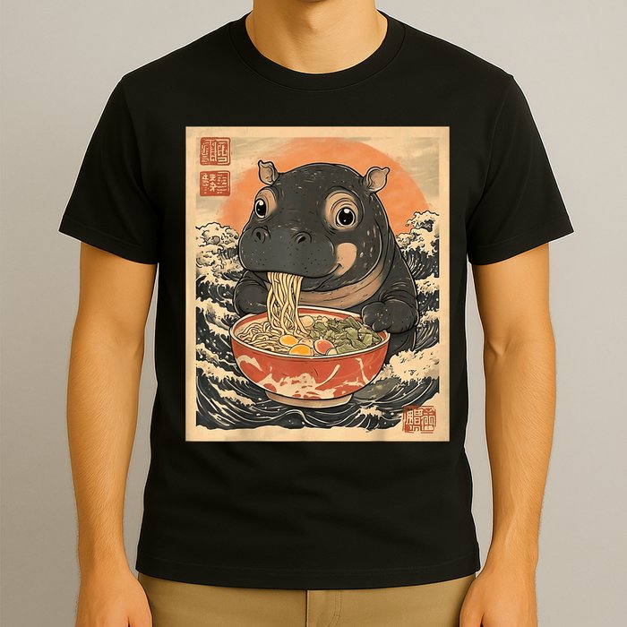 Moo Deng Hippo Eat Ramen For Japanese Style T-Shirt