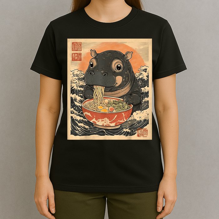 Moo Deng Hippo Eat Ramen For Japanese Style T-Shirt