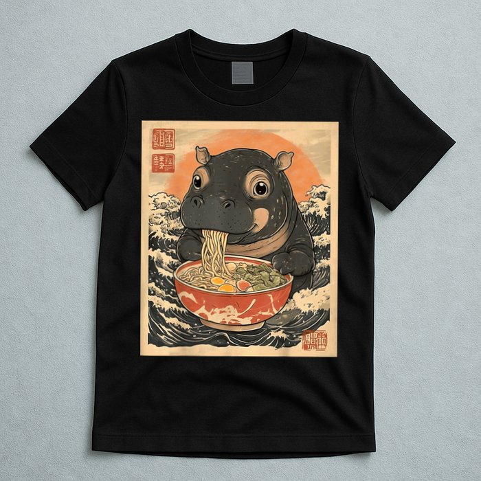 Moo Deng Hippo Eat Ramen For Japanese Style T-Shirt