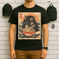 Moo Deng Hippo Eat Ramen For Japanese Style T-Shirt