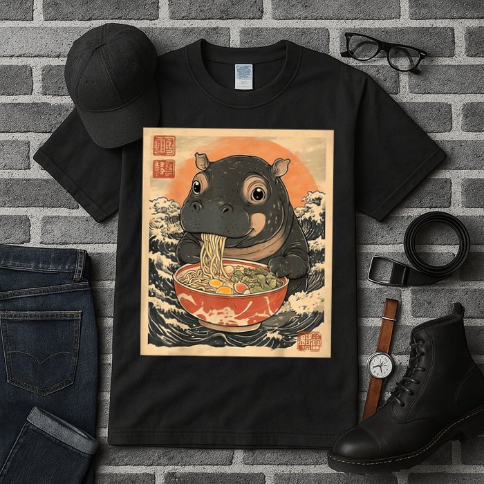 Moo Deng Hippo Eat Ramen For Japanese Style Tall T-Shirt