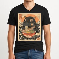 Moo Deng Hippo Eat Ramen For Japanese Style V-Neck T-Shirt