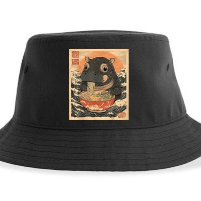 Moo Deng Hippo Eat Ramen For Japanese Style Sustainable Bucket Hat
