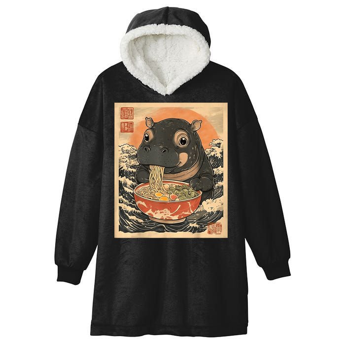 Moo Deng Hippo Eat Ramen For Japanese Style Hooded Wearable Blanket