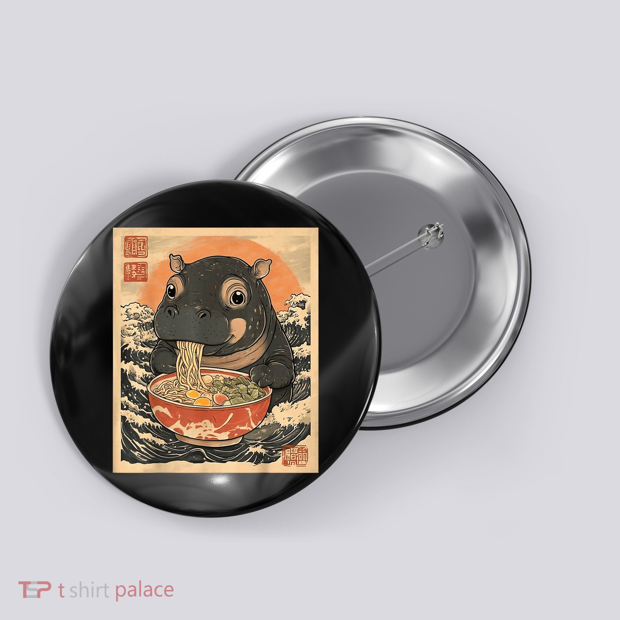 Moo Deng Hippo Eat Ramen For Japanese Style Button