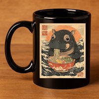 Moo Deng Hippo Eat Ramen For Japanese Style 11oz C Handle Ceramic Mug
