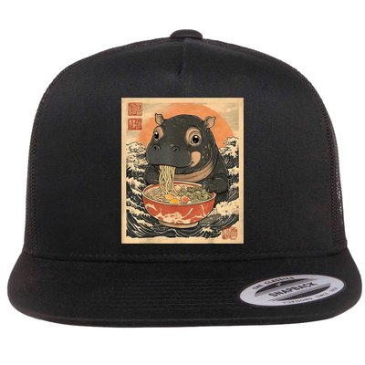 Moo Deng Hippo Eat Ramen For Japanese Style Flatbill Hat