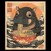 Moo Deng Hippo Eat Ramen For Japanese Style 16 in Basic Backpack