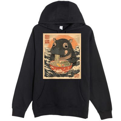 Moo Deng Hippo Eat Ramen For Japanese Style Premium Pullover Hoodie