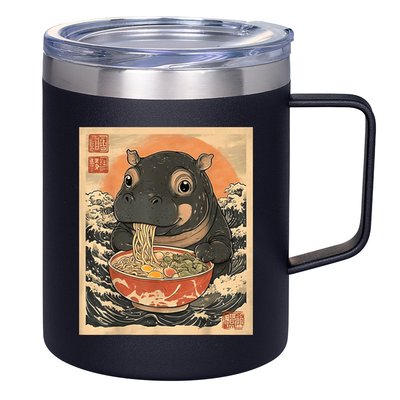 Moo Deng Hippo Eat Ramen For Japanese Style 12oz Stainless Steel Coffee Mug