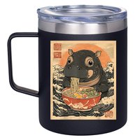 Moo Deng Hippo Eat Ramen For Japanese Style 12oz Stainless Steel Coffee Mug
