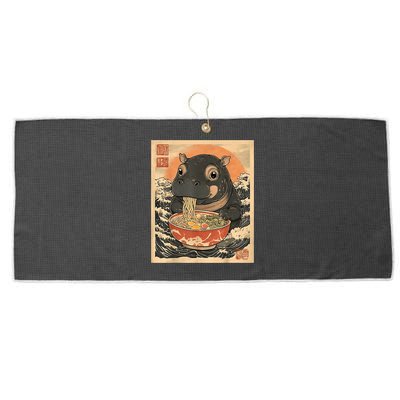 Moo Deng Hippo Eat Ramen For Japanese Style Large Microfiber Waffle Golf Towel