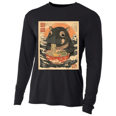 Moo Deng Hippo Eat Ramen For Japanese Style Cooling Performance Long Sleeve Crew