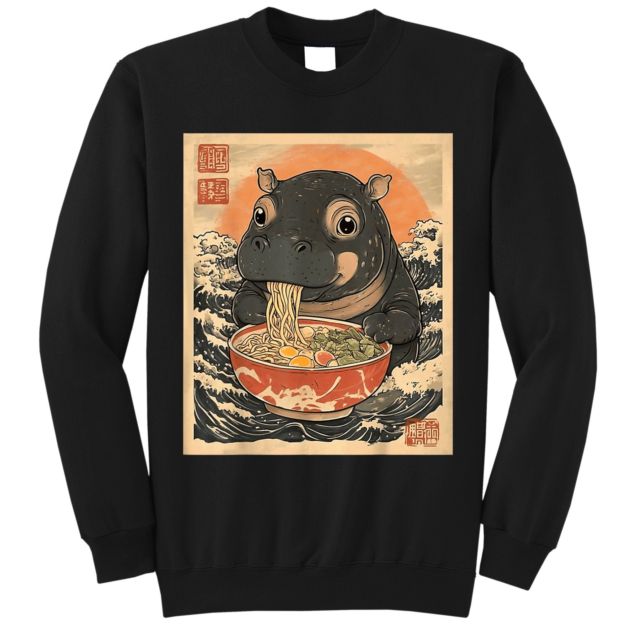 Moo Deng Hippo Eat Ramen For Japanese Style Tall Sweatshirt