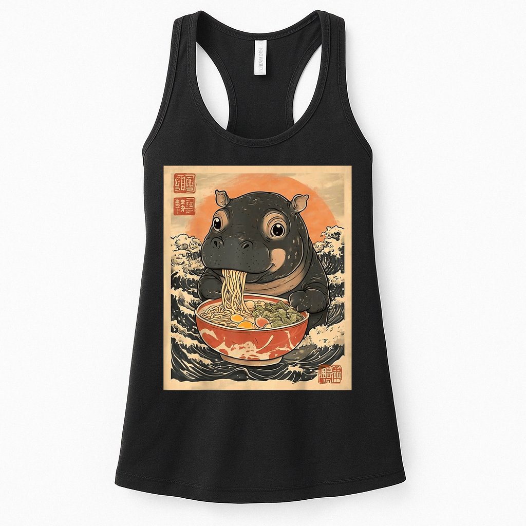 Moo Deng Hippo Eat Ramen For Japanese Style Womens Tank Top