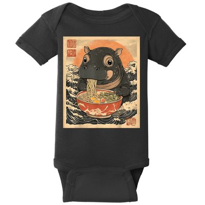 Moo Deng Hippo Eat Ramen For Japanese Style Baby Bodysuit