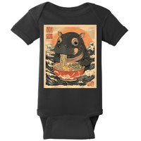 Moo Deng Hippo Eat Ramen For Japanese Style Baby Bodysuit