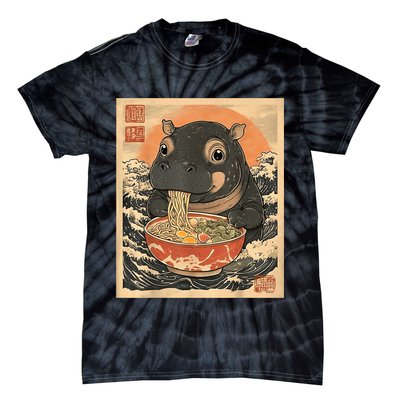 Moo Deng Hippo Eat Ramen For Japanese Style Tie-Dye T-Shirt
