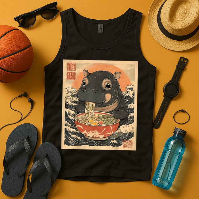 Moo Deng Hippo Eat Ramen For Japanese Style Tank Top
