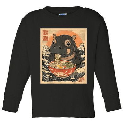 Moo Deng Hippo Eat Ramen For Japanese Style Toddler Long Sleeve Shirt