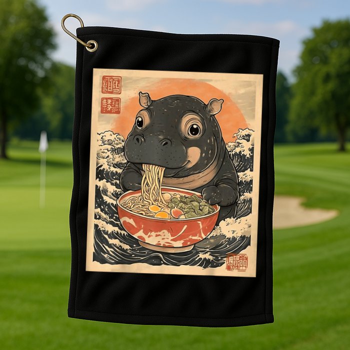 Moo Deng Hippo Eat Ramen For Japanese Style Golf Towel