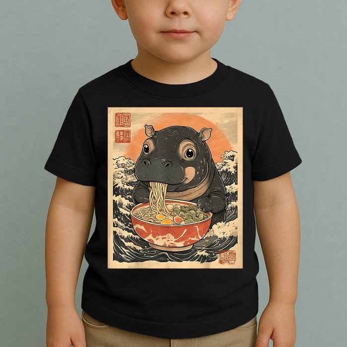 Moo Deng Hippo Eat Ramen For Japanese Style Toddler T-Shirt