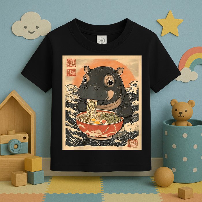 Moo Deng Hippo Eat Ramen For Japanese Style Toddler T-Shirt