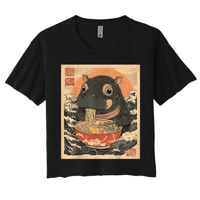 Moo Deng Hippo Eat Ramen For Japanese Style Crop Top