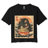 Moo Deng Hippo Eat Ramen For Japanese Style Crop Top
