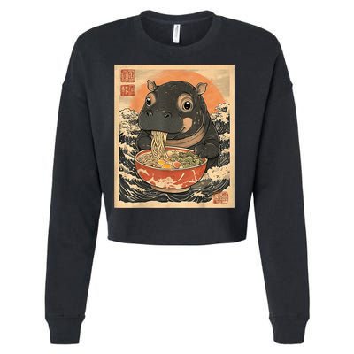 Moo Deng Hippo Eat Ramen For Japanese Style Cropped Pullover Crew