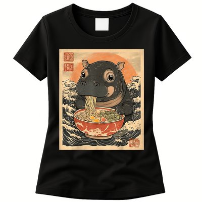 Moo Deng Hippo Eat Ramen For Japanese Style Womens T-Shirt