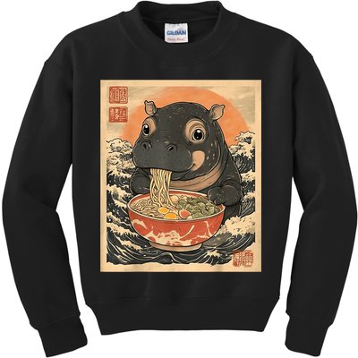Moo Deng Hippo Eat Ramen For Japanese Style Kids Sweatshirt