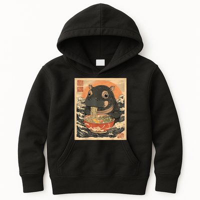Moo Deng Hippo Eat Ramen For Japanese Style Kids Hoodie