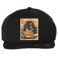 Moo Deng Hippo Eat Ramen For Japanese Style Wool Snapback Cap