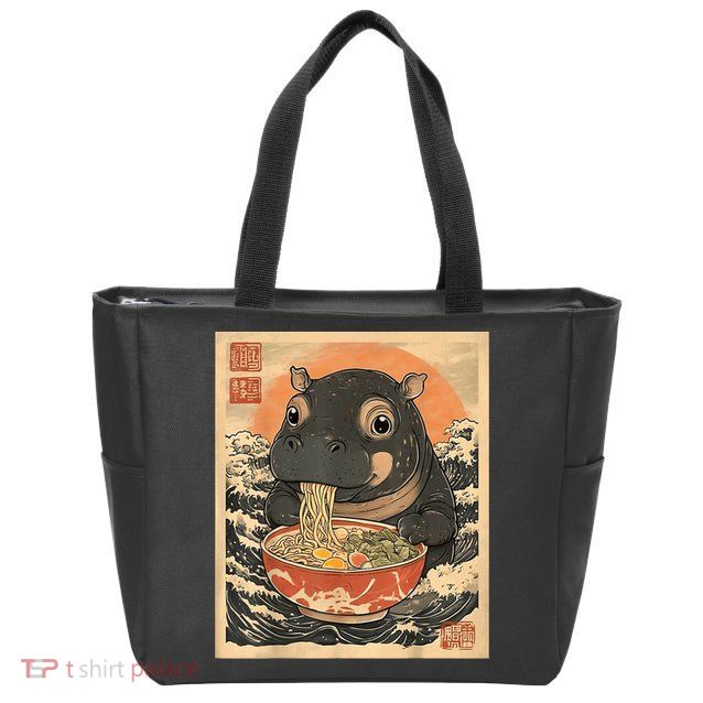 Moo Deng Hippo Eat Ramen For Japanese Style Zip Tote Bag