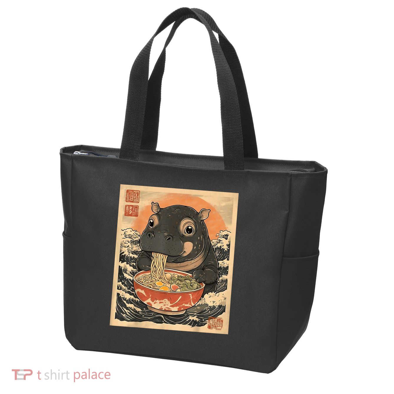 Moo Deng Hippo Eat Ramen For Japanese Style Zip Tote Bag
