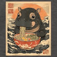 Moo Deng Hippo Eat Ramen For Japanese Style Vector Backpack