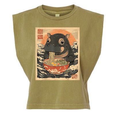 Moo Deng Hippo Eat Ramen For Japanese Style Garment-Dyed Women's Muscle Tee