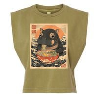 Moo Deng Hippo Eat Ramen For Japanese Style Garment-Dyed Women's Muscle Tee