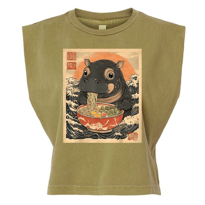 Moo Deng Hippo Eat Ramen For Japanese Style Garment-Dyed Women's Muscle Tee