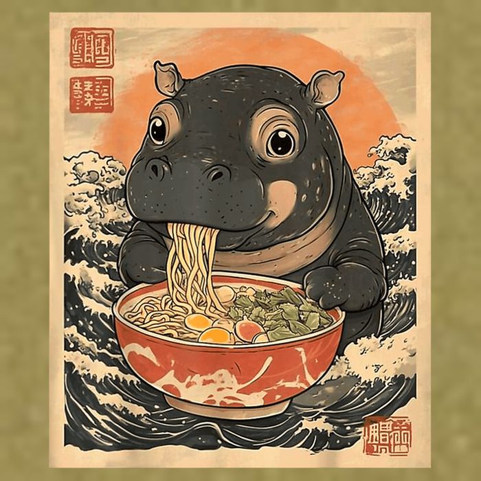 Moo Deng Hippo Eat Ramen For Japanese Style Garment-Dyed Women's Muscle Tee