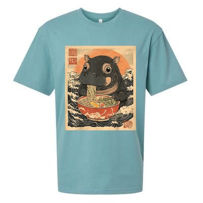 Moo Deng Hippo Eat Ramen For Japanese Style Sueded Cloud Jersey T-Shirt