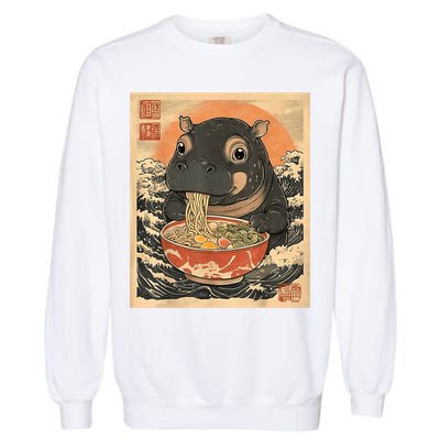 Moo Deng Hippo Eat Ramen For Japanese Style Garment-Dyed Sweatshirt