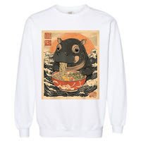 Moo Deng Hippo Eat Ramen For Japanese Style Garment-Dyed Sweatshirt