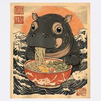 Moo Deng Hippo Eat Ramen For Japanese Style Garment-Dyed Sweatshirt