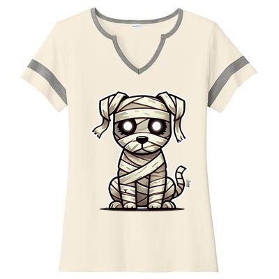 Mummy Dog Halloween Ladies Halftime Notch Neck Tee