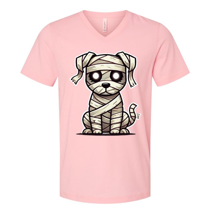 Mummy Dog Halloween V-Neck T-Shirt